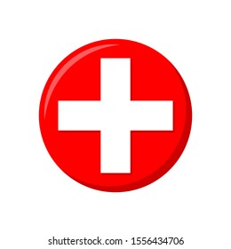 Red medical cross icon. Vector medical cross in a circle. Vector button