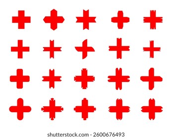 Red medical cross icon vector. Plus flat design.