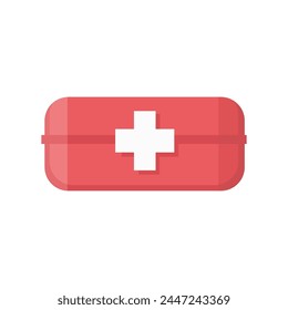 Red medical first aid kit. Emergency first aid. Vector illustration isolated