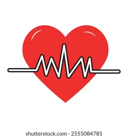 Red medical heartbeat line vector heart shape graphic in health charity concept