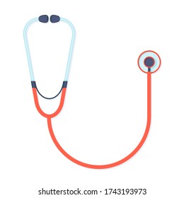 Red medical phonendoscope stethoscope flat style vector illustration isolated on white background.