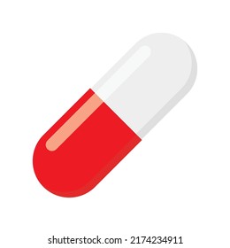 Red Medical Pill Icon vector illustration Isolated on white Background. Design template of Pills, Capsules for graphics, Mockup. Medical, Healthcare and pharmaceuticals Concept. 
