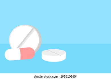 Red Medical Pill and Tablets on blue background