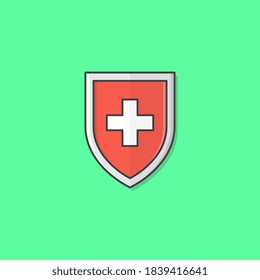 Red Medical Shield Protection Vector Icon Illustration. Immune System Concept Flat Icon