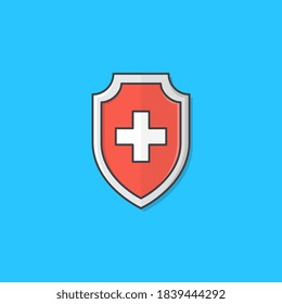 Red Medical Shield Protection Vector Icon Illustration. Immune System Concept Flat Icon