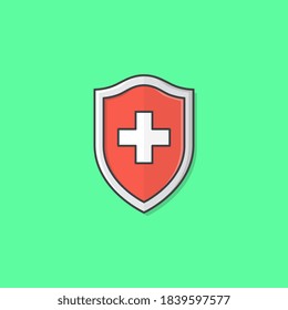 Red Medical Shield Protection Vector Icon Illustration. Immune System Concept Flat Icon