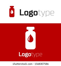 Red Medical vial, ampoule, bottle icon isolated on white background. Vaccination, injection, vaccine healthcare concept. Logo design template element. Vector Illustration