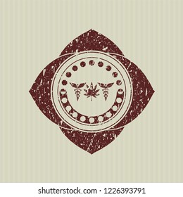 Red medicinal weed icon inside distressed grunge seal