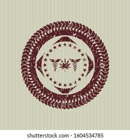 Red medicinal weed icon inside rubber grunge seal