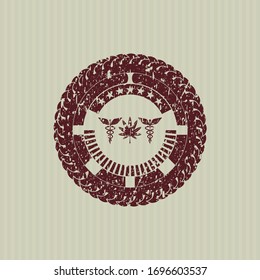 Red medicinal weed icon inside distress grunge seal