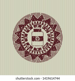 Red medicine bottle icon inside distressed rubber grunge stamp