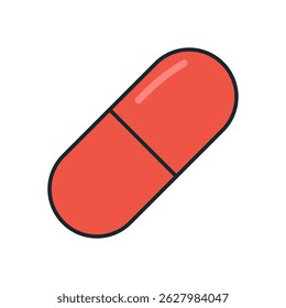 Red medicine capsule in isolated vector illustration, pharmaceutical drug for treatment, supplement, antibiotic or health care
