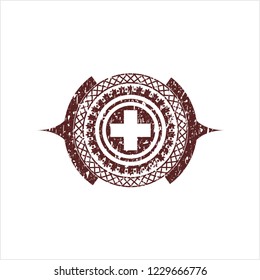 Red medicine icon inside rubber grunge texture stamp