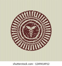 Red medicine icon inside rubber grunge seal