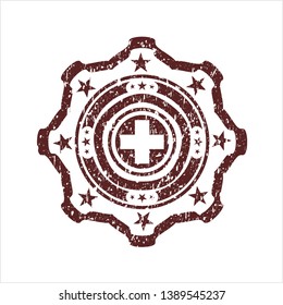 Red medicine icon inside rubber seal