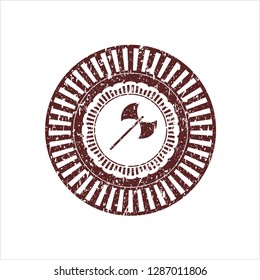 Red medieval axe icon inside grunge style stamp