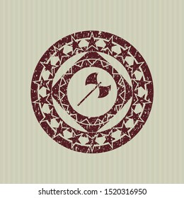 Red medieval axe icon inside grunge style stamp