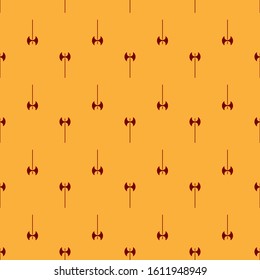 Red Medieval axe icon isolated seamless pattern on brown background. Battle axe, executioner axe. Medieval weapon.  Vector Illustration