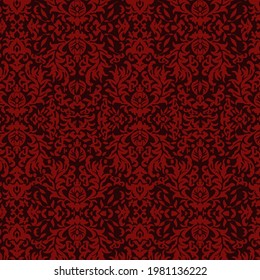 Red, Medieval, Damask Style Pattern with Ornamental Elements. Surface Pattern Design Good for Fabric, Wallpaper, Packaging Projects and more.
