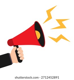 Ilustración vectorial minimalista del anuncio del megáfono rojo. Concepto de comunicación audaz para campañas de marketing, imágenes de habla pública, sistemas de alerta y diseños temáticos de comunicación