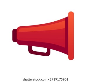 Megáfono rojo con mango y gatillo. Altavoz brillante para anuncios públicos y marketing. Dispositivo de comunicación para protestas y eventos. Elemento de diseño moderno. Ilustración vectorial