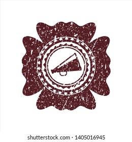 Red megaphone icon inside distress rubber grunge texture seal