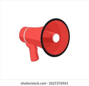 Red megaphone isolated on white background. Vector cartoon flat illustration.