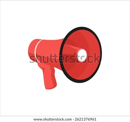 Red megaphone isolated on white background. Vector cartoon flat illustration.