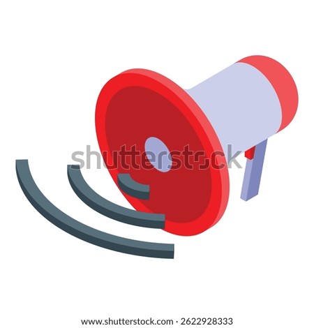 Red megaphone is making an announcement spreading sound waves