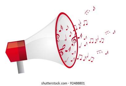 red megaphone with  music notes isolated vector illustration