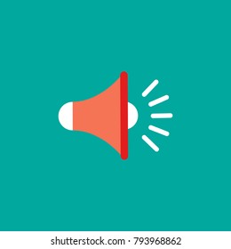 red megaphone on blue background. Flat cartoon loudspeaker. simple sound vector  illustration. Announcement symbol.