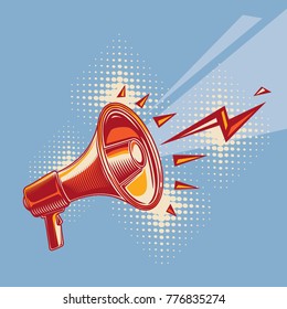 Red megaphone on halftone background