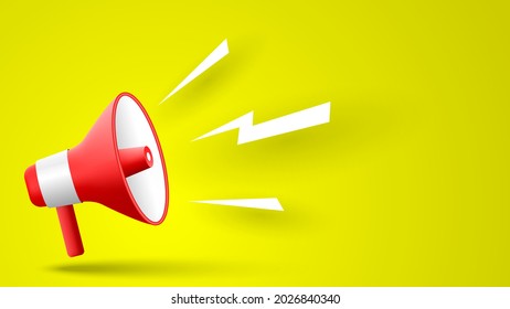 Red megaphone on yellow background. Vector illustration.