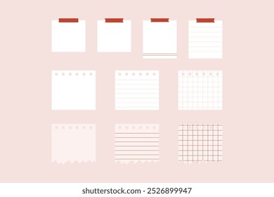 Red memo note paper collection. Planner, organizer, reminder concepts. Flat minimal decorative vector design isolated illustration.