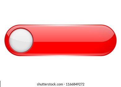 Red menu button with white circle. Oval glass 3d icon. Vector illustration isolated on white background
