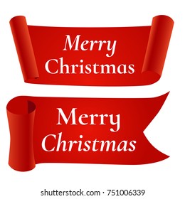 Red Merry Christmas banner, isolated on white background. Poster, card or brochure template. Vector illustration.