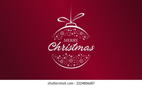 Red Merry Christmas banner with snowflakes and Christmas ball vector illustration.