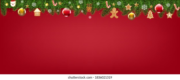 Red Merry Christmas With Christmas Border With Gradient Mesh, Vector Illustration