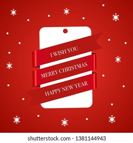 Red Merry Christmas and Happy New Year Premium card in winter holidays and modern typography with snowflake snow and gift in vector eps design concept