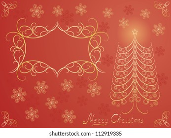red Merry Christmas postcard vector illustration