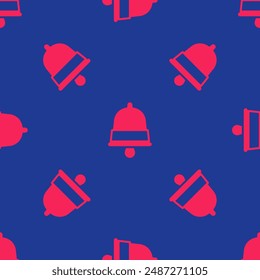 Red Merry Christmas ringing bell icon isolated seamless pattern on blue background. Alarm symbol, service bell, handbell sign, notification.  Vector