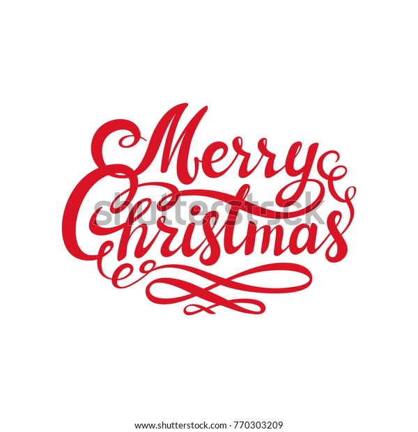 Red Merry Christmas Text Calligraphic Lettering Stock Vector (Royalty ...