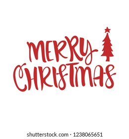 red merry christmas text hand lettering, calligraphy vector illustration