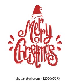 red merry christmas text hand lettering, calligraphy vector illustration