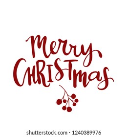 red merry christmas text hand lettering, calligraphy vector illustration