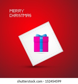 Red Merry Christmas Vector Background With Pink Present, Gift Box