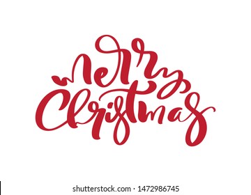 Red Merry Christmas vector Calligraphic text. Lettering design card template. Creative typography for Holiday Greeting Gift Poster. Calligraphy Font style Banner