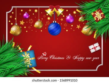 Red Merry Christmas vector card and Background. Christmas and happy new year Greeting Card. 