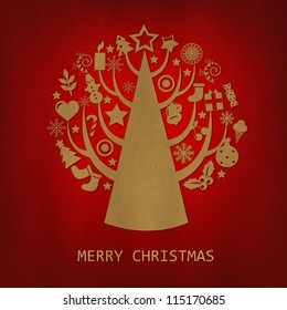 Red Merry Christmas Vintage Card, Vector Illustration