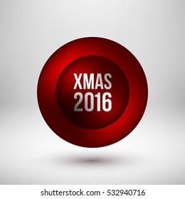 Red Merry Christmas, XMAS abstract round premium bubble badge, luxury button template with realistic shadow and light background for logo, design concepts, banners, web, print. Vector illustration.